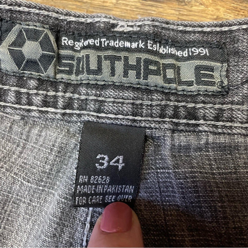 Southpole Brown Tab Jeans Fade Gray Baggy Skater Men 34x32 Straight Relax Grunge - Picture 6 of 14
